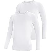 Poekuao Boys Compression Shirt Youth Long Sleeve Athletic Undershirts Kids Quick Dry Base Layer for Baseball Football Soccer