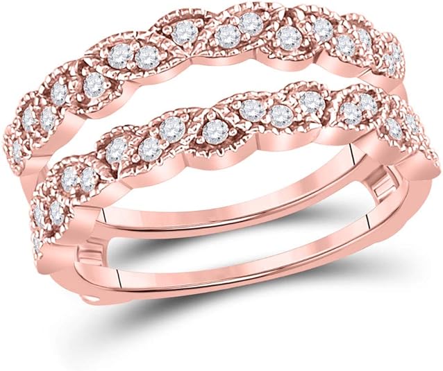 14K Rose Gold Womens Round Diamond Milgrain Ring Guard Enhancer Wedding