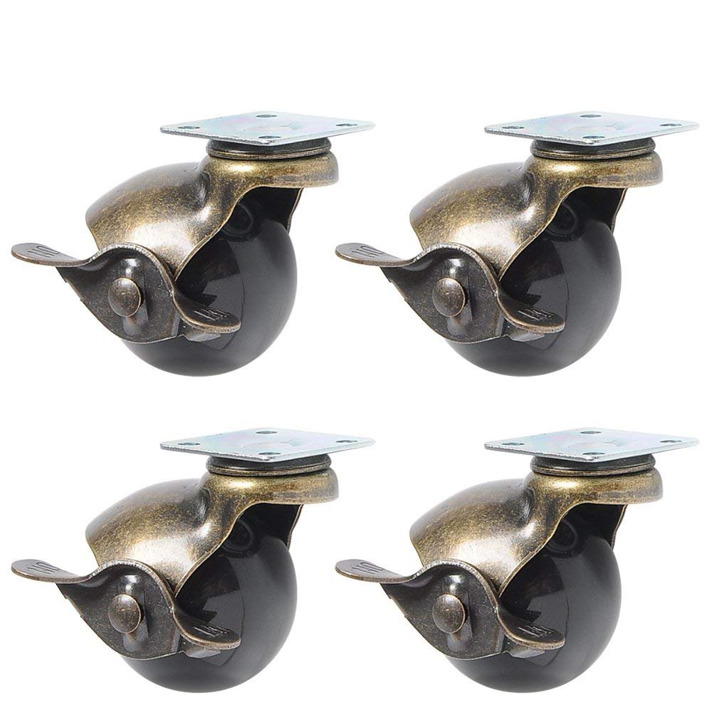JIAN YA NA 4Pcs Ball Caster Wheel 360Degree Rotating Antique Swivel Plates Metal Hooded Ball Shaped Brake Heavy Duty for Desk Chair Coffee Table Toy Shoes Bins Furniture Legs (2inch(50mm)-with Brake)