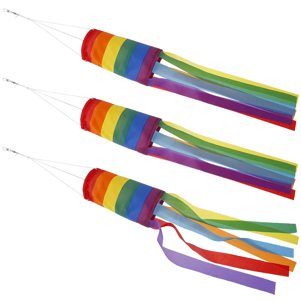 hugttt 3 Pieces Rainbow Windsock 24 Inch, Colorful Windsock Outdoor Hanging Decoration UV Resistant and Weatherproof Garden Windsocks