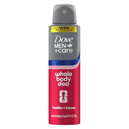 Dove Men Whole Body Aluminum-Free Deodorant Spray, Vanilla + Cocoa, 4 oz