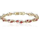 Crysdue Birthstone Tennis Bracelet for Women, Marquise Cubic Zirconia Bridal Wedding Prom Jewelry Silver/Gold Plated