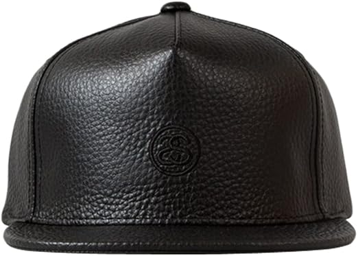 black leather strapback hat