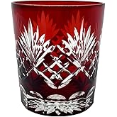 PLEASANT BREEZE Ruby Red Fancy Hand Cutting Wine Glass, Gift Boxed 10 Oz Handmade Old Fashioned Glass