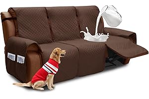 XINEAGE Water Resistant Recliner Cover, 3 seat Recliner Sofa Covers with Pockets, Quilted Thick Recliner Protector Cover for Dog Pets with Non Slip Backing and Strap (Recliner Sofa, Coffee)