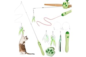 BEBOBLY 3-in-1 Retractable Cat Wand Toy for Indoor Cats Interactive Cat Feather Toys