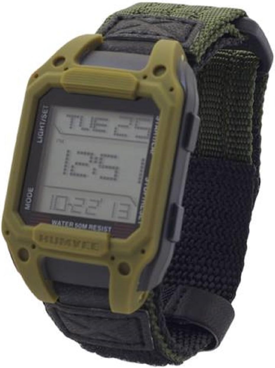 Humvee Recon Digital Watch Olive Nylon Strap Green Face