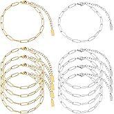 SUNNYCLUE 1 Box 12Pcs Paperclip Bracelet Chains Stainless Steel Bracelet Links Gold Silver Metal Adjustable Paper Clip Extender Solid Bangles Linking Chain for Jewelry Making DIY Crafting Accessories