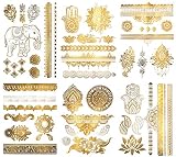 Terra Tattoos Metallic Henna Temporary Tattoos - 75 Gold Temp Tattoos