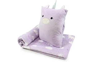 VigorSpring 3-in-1 Kids Travel Pillow and Blanket Set, Snuggle Pillow with Hand Warmer, 40x60 inches Unicorn Blanket for Girls Compact, Perfect for Travel, Camping, Home and Office