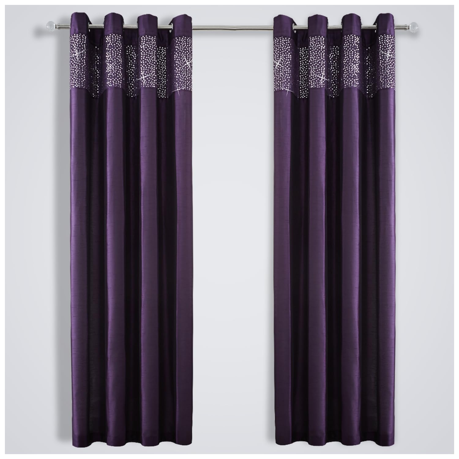 GC GAVENO CAVAILIA Luxury Eyelet Ring Top Aviv Room Curtains, Fully Sparkle Lined Pairs with Tie Backs, Polyester, Aubergine, 66X72 Inch — image 1