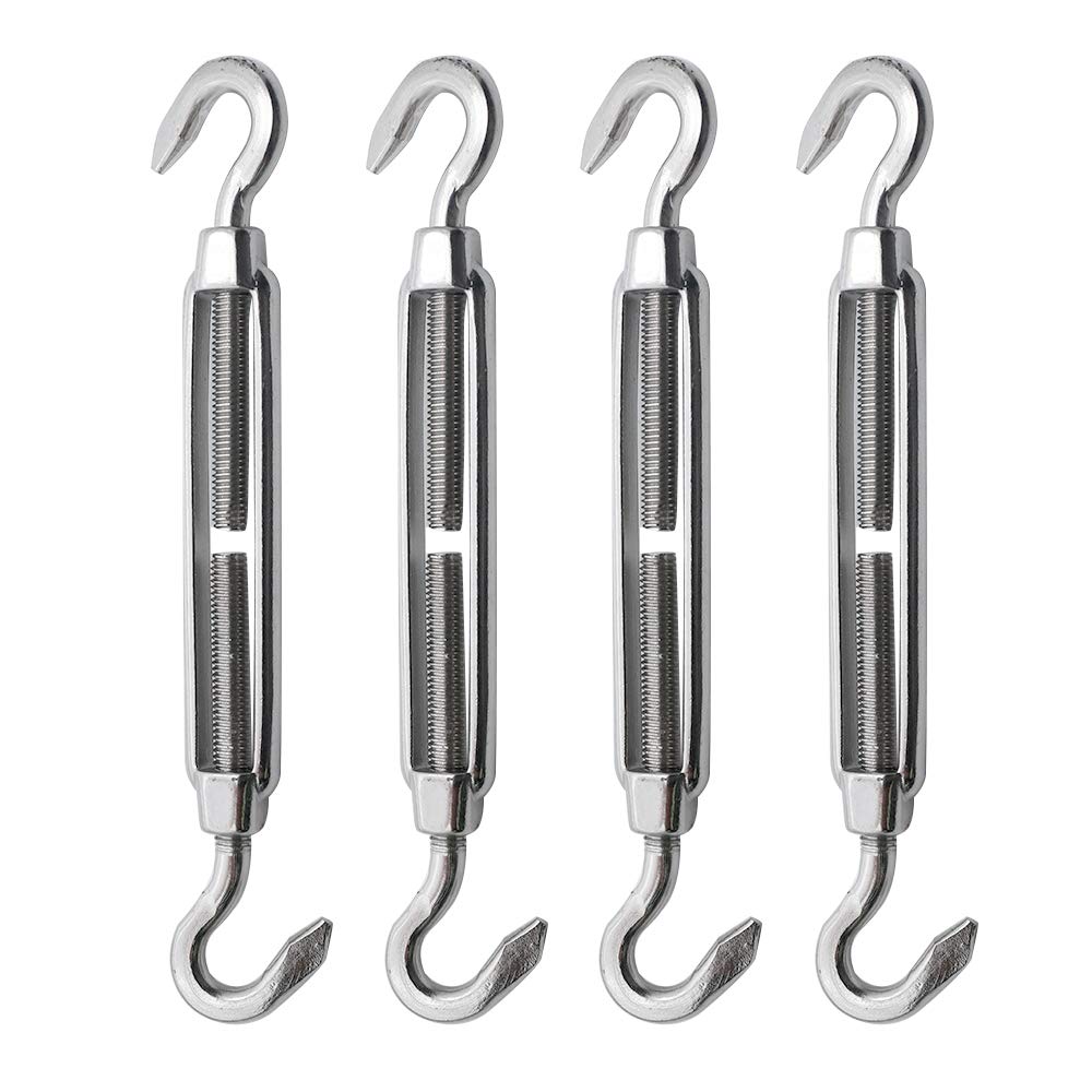 Augiimor 4PCS Hook & Hook Turnbuckle Wire Rope Tension M8 304 Stainless Steel Hook to Hook Turnbuckle Heavy Duty Wire Rope Tension