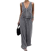 SOLY HUX Women's Pants Sets 2 Piece Outfits Sleeveless V Neck Crop Top and Pants Summer Matching Sets