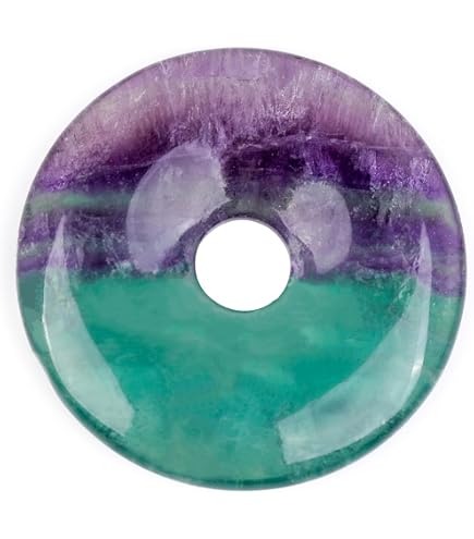 GEM-Inside 40mm Natural Rainbow Fluorite Donut Bead - Multicolor Gemstone Pendant Charm For Jewelry Making