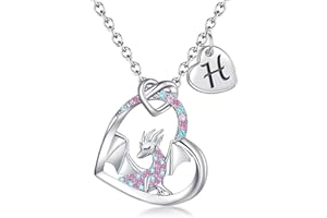 BAOWING Dragon Necklace Gifts for Kids Girls Rainbow Dinosaur Animal Pendant Colorful CZ Heart Letter Initial Jewelry Gifts for Daughter Granddaughter Niece Little Teen Girl