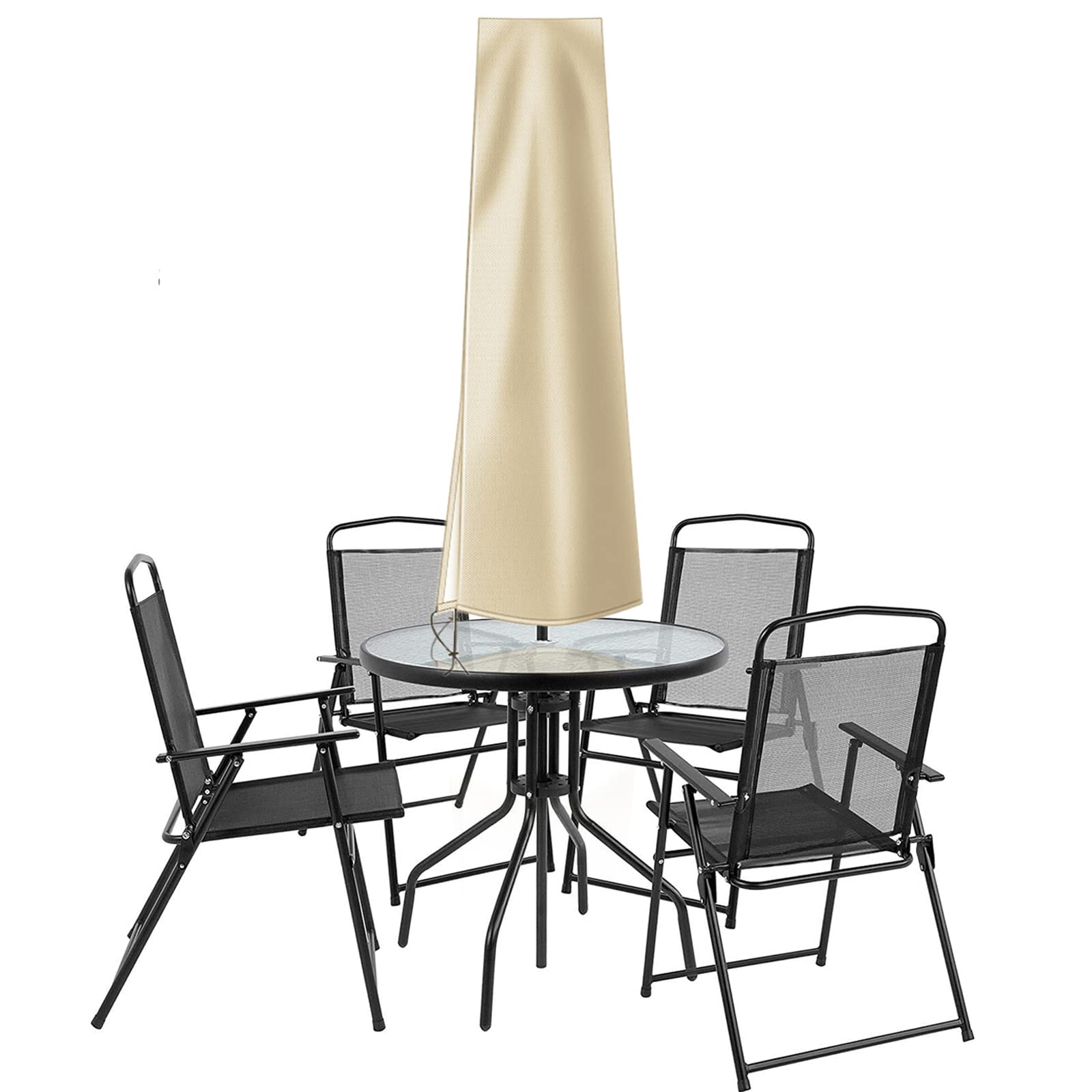 OKPOW Parasol Cover, Heavy Duty Rip Proof 600D Parasol Covers Waterproof Fit for Ø 300 cm Garden Parasol, Windproof, Anti-UV, Large Umbrella Cover with Zip (170*27.5*33.5cm, Khaki)