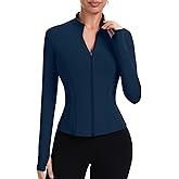 ZHENWEI Workout Jackets for Women Full Zip Up Cropped Athletic Long Sleeve Lightweight Slim Fit Running Tops with Pockets