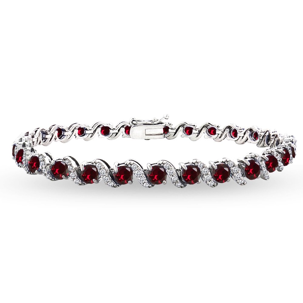 B. BRILLIANT Sterling Silver Genuine, Created or Simulated Gemstone Round S Design Tennis Bracelet for Women