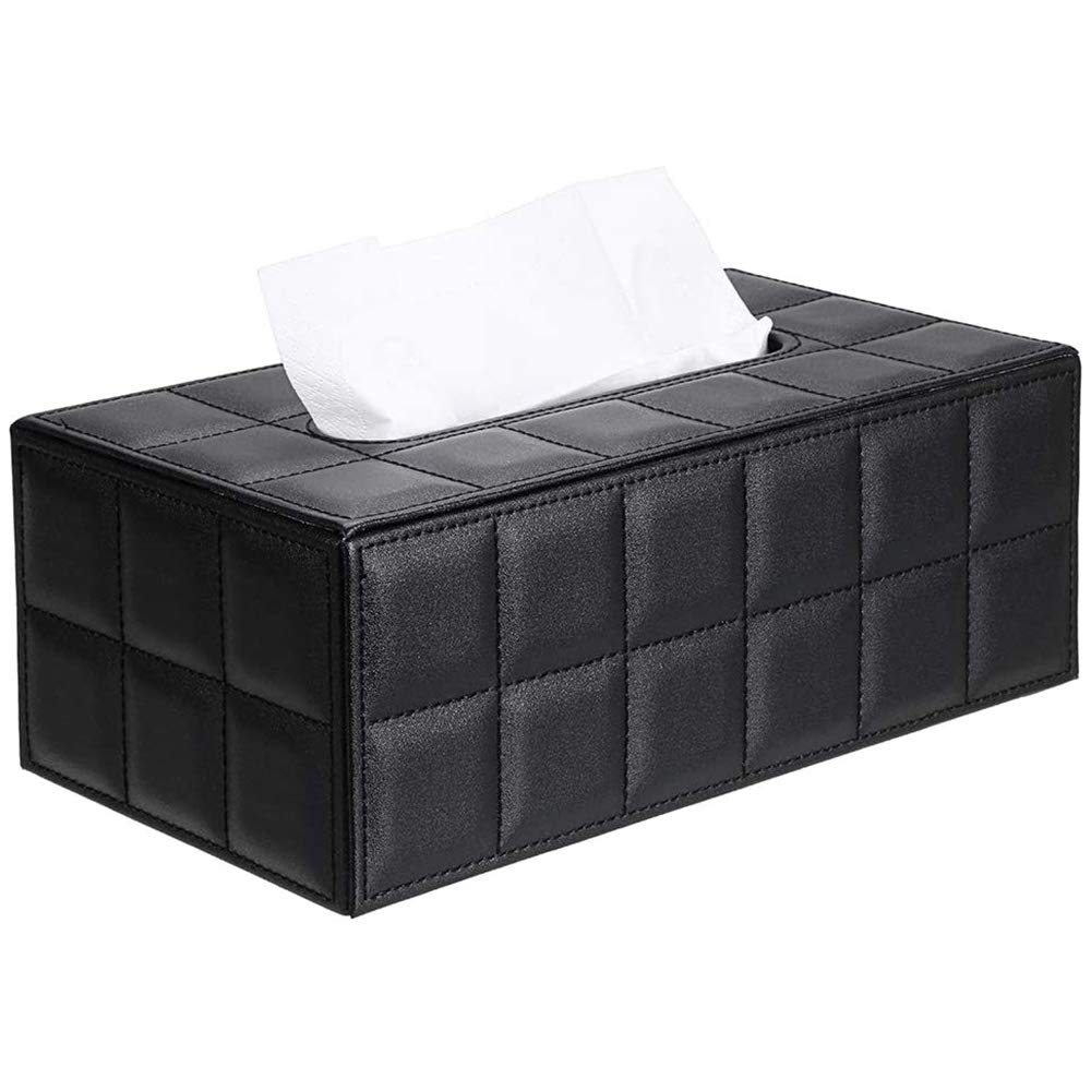 POFET Rectangular Leather Household Office Rectangular Tissue Paper Holder Box Cover Case Napkin Holder - Elegant and Stylish Home Decoration Black