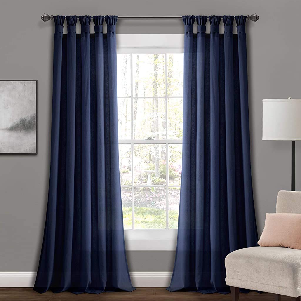 Lush Decor Navy X 45 1 Burlap Knotted Tab-Top Window Curtain Panel Pair (84" x 45")