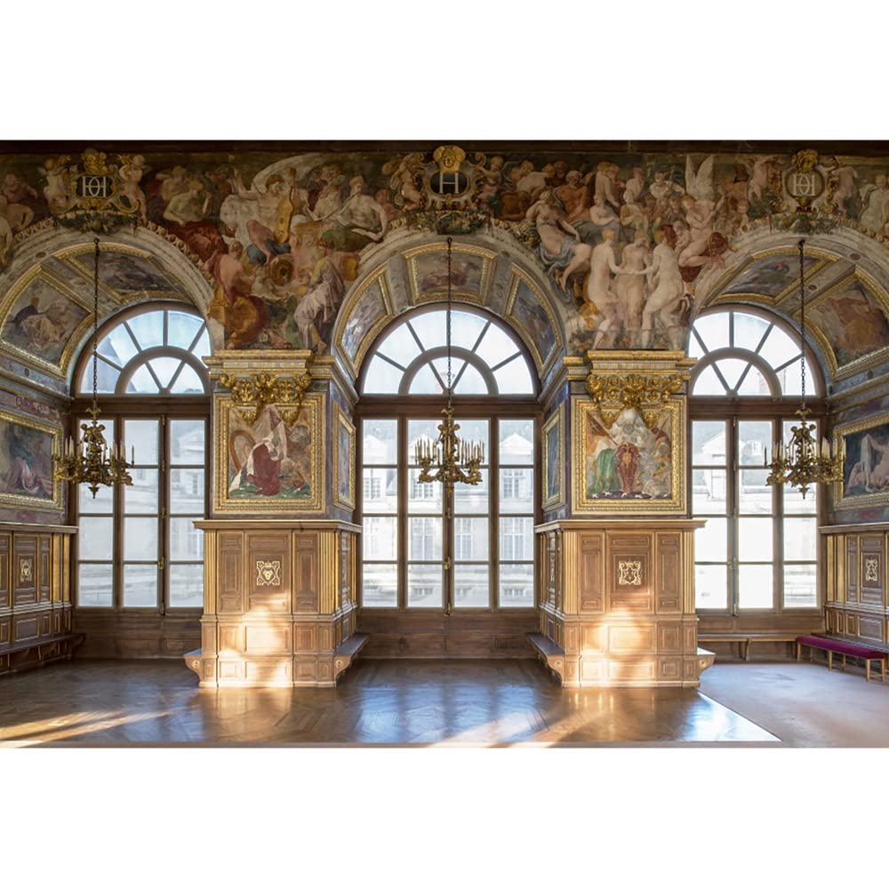 Aoihrraan 3x2,5m Fontainebleau Palace Interior Backdrop Luxury Castle Chandelier Mural Wall Arch Window Photography Background Wedding Bridal Shower Girls Boys Adults Portrait Photo Studio Props
