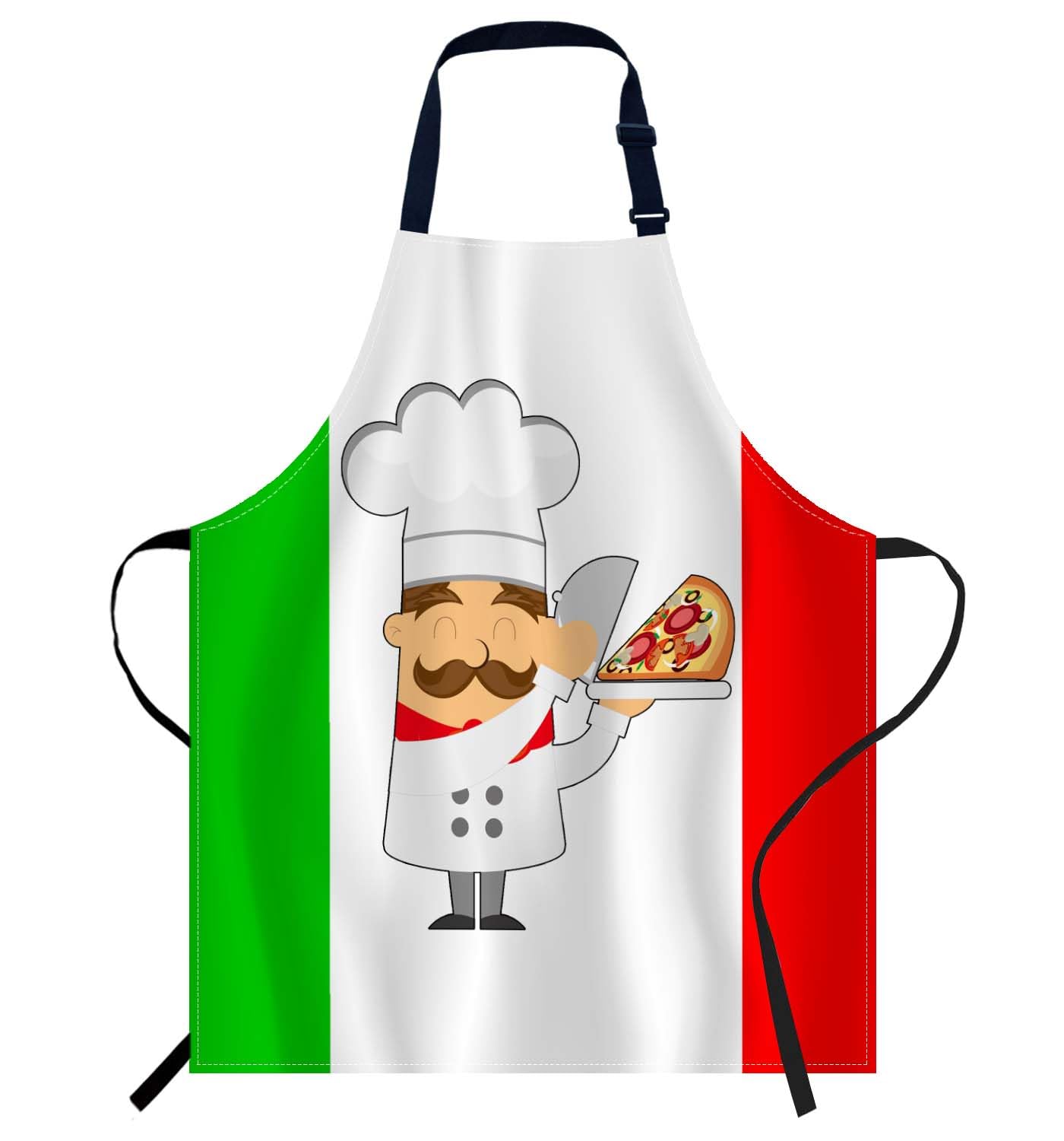 Smooffly Italy Flag Cartoon Chef Pizza Apron Adjustable Apron Cooking Kitchen Chef Women Men Aprons for Home Kitchen, Restaurant, Coffee House, Baking Gardening BBQ