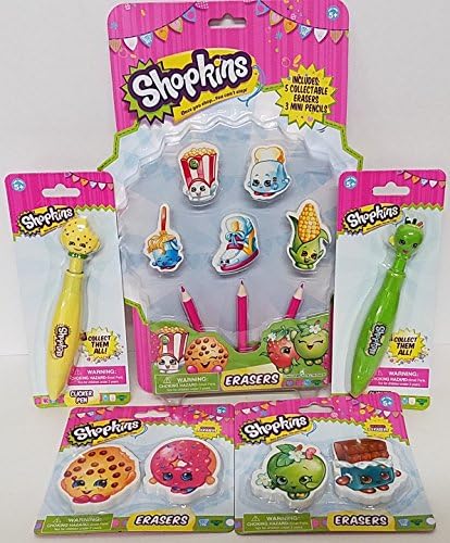 Shopkins 5 Piece Eraser and Pen Bundle