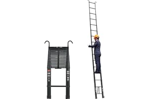 ANSIMIDA Telescoping Ladder 20FT Compact Extension Ladder with 2 Detachable Roof Hooks Aluminum Lightweight Collapsible Ladder for Home, RV Heavy Duty 330lbs Max Capacity