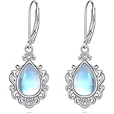 Moonstone/Lapis Lazuli/Larimar/Pink Opal/Peridot/Amethyst Earrings Sterling Silver Vintage Filigree Teardrop Gemstone Earrings Boho Jewelry Mother'S Day Gifts for Women