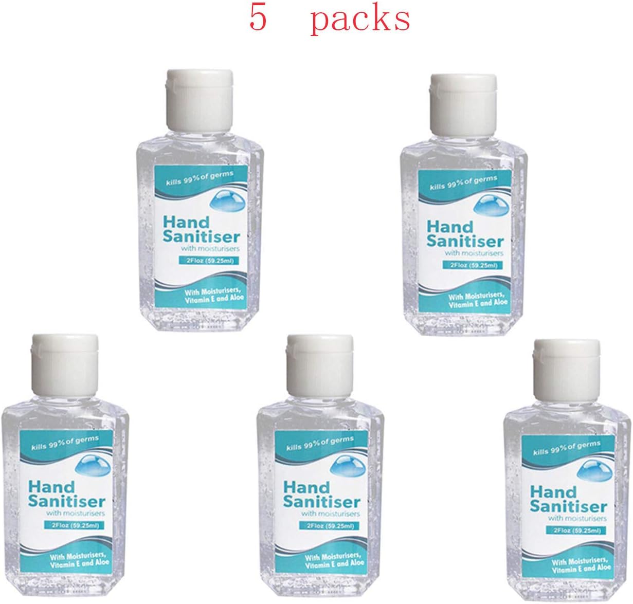 Waful 5PCS Natural Hand Sanitizer Gel,Value Size Disposable Advanced Portable Improves Skin Health,2.02 oz of Clean and Mild Solution, Easy to Carry