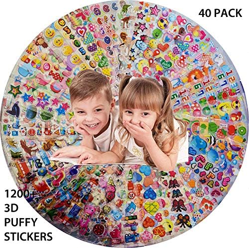 Stickers for Kids, 40 Sheets No Repeat 3D Puffy, Bulk stickers for Girl Boy Birthday Gift, Scrapbooking, Teachers, Toddlers, Including Cartoons, Animals, Cars, Fruits vegetables, and More (Girls)