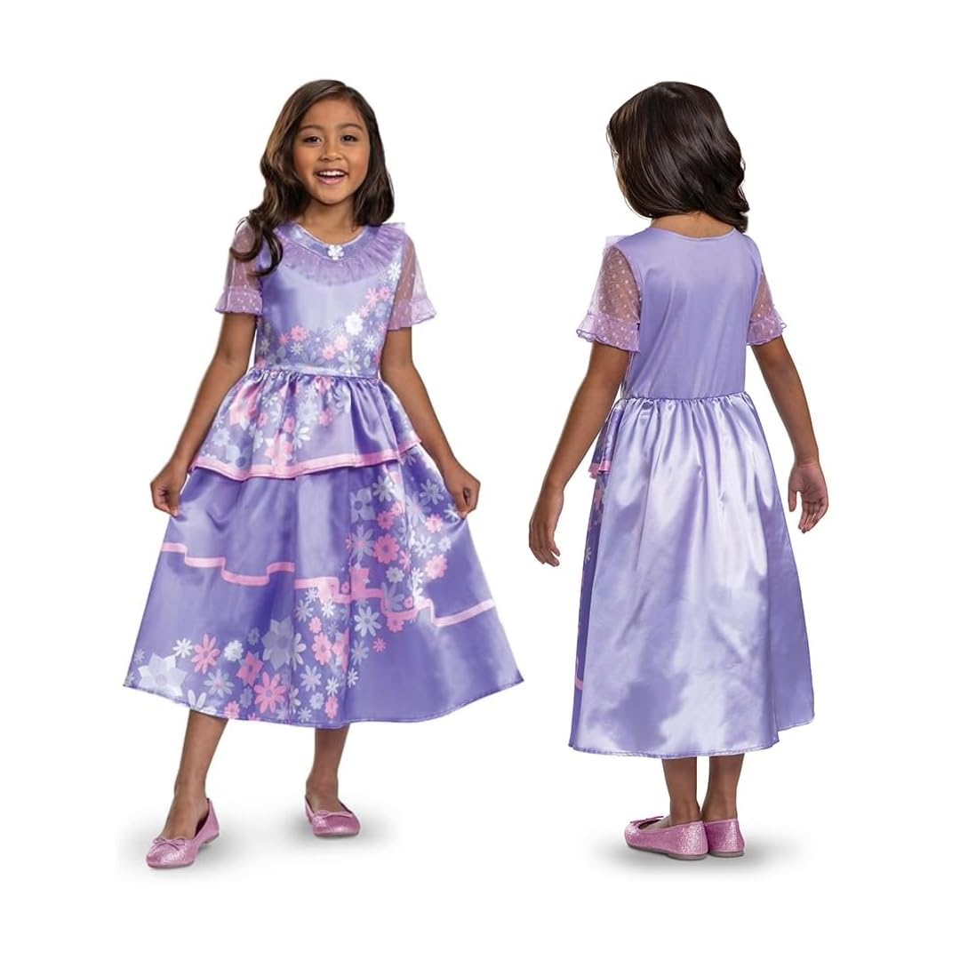 Disguise Disney Encanto Isabela Costume, Official Disney License Fancy Dress Up for Girls, Ideal for Encanto Fans, Features A Purple Floral Dress with Mesh Neckline and sleeves, 7-8 years
