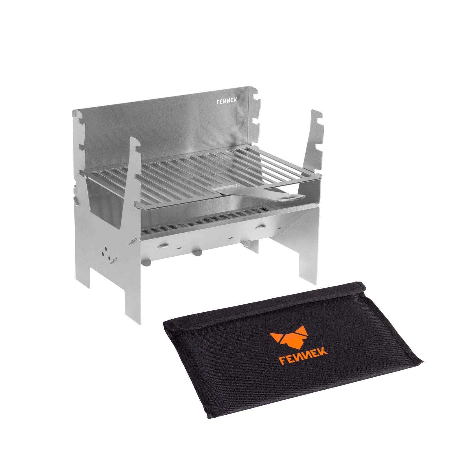 FENNEK Light | Mobile and Stick Together Charcoal Barbecue Grill | Made of Stainless Steel | Suitable for Camping, Trekking, Van Life, Garden and Outdoor Barbecue Fun