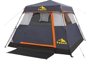 Toogh 3/4 Person Camping Tent with 1 Door, 4 Windows, and Upgraded Ventilation– Instant Setup, Waterproof, 8'x 8'x 67''Oxford Fabric Floor Pop Up in 60 Seconds Includes Rainfly and Backpack