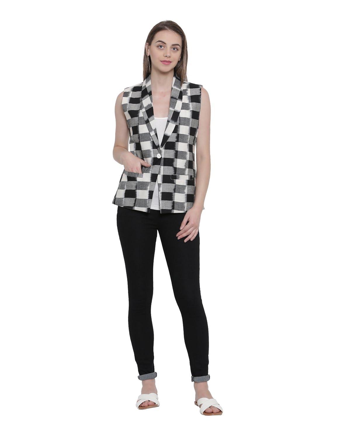 soochirang women's ikat sleeveless pure cotton waist coat