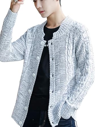 Soixante Men S Slim Fit Button Knit Sweater Round Collar