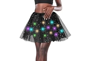 DOMKIER Women's LED Tutu Skirt Light Up Tutus Sparkle Skirts Layered Tulle Ballet Dance Skirt for Halloween Party Carnival Costume