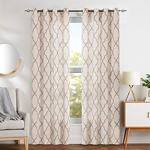 jinchan Print Curtains Moroccan Tile for Living Room- Quatrefoil Flax Linen Blend Textured Geometry Lattice Grommet Window Treatment Set for Bedroom 50" W x 84" L 2 Panels Taupe