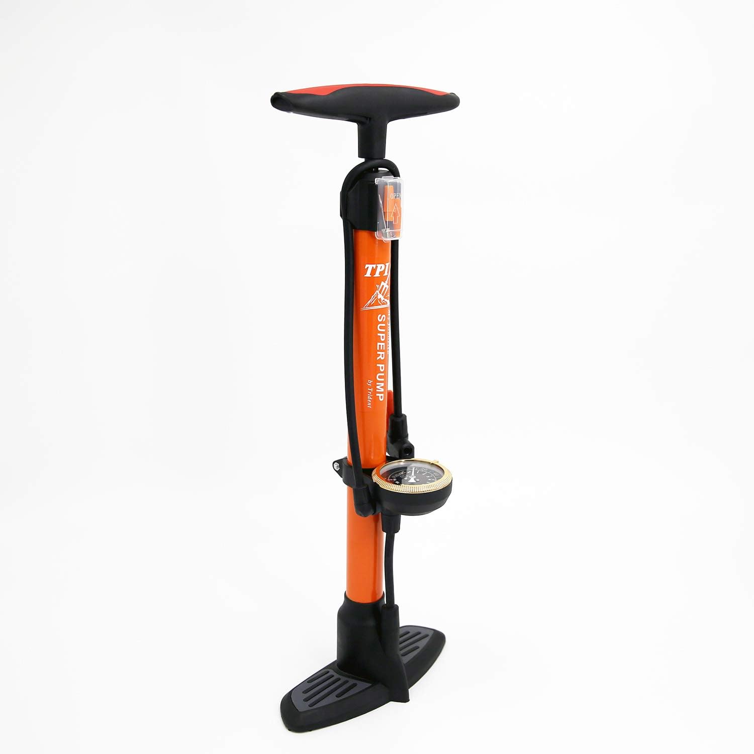 TPI Bike Pump with Luxurious Guage, Schrader and Presta, Ball Pump with Anti-Slip Foot Pad, High Pressure Durable Hose, Orange : Sports & Outdoors