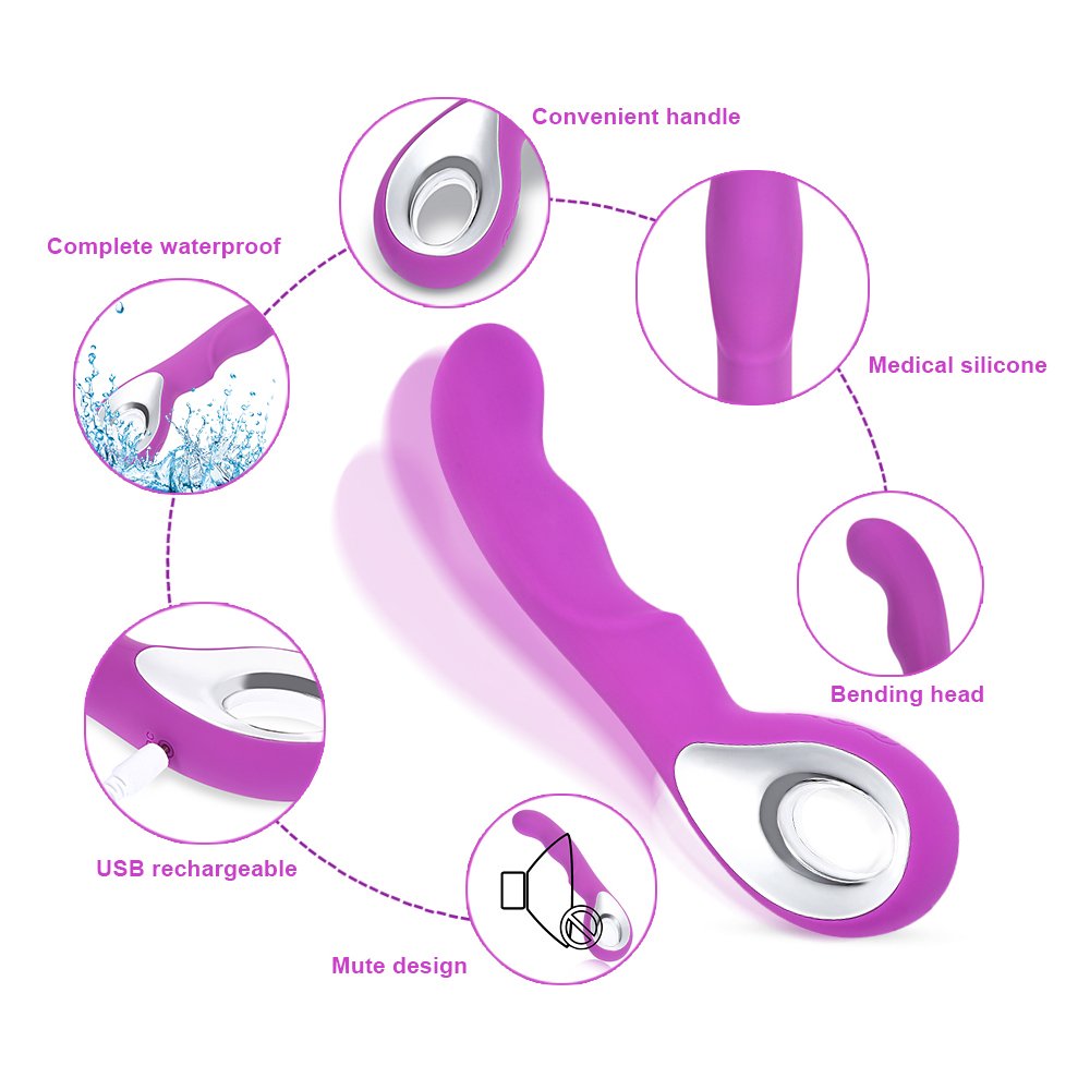 SKM USB Rechargeable Silicone Vibrator, 10 Frequency Handheld Wand Vibrator, Silicone Stimulate Strong Shock Noiseless Massager