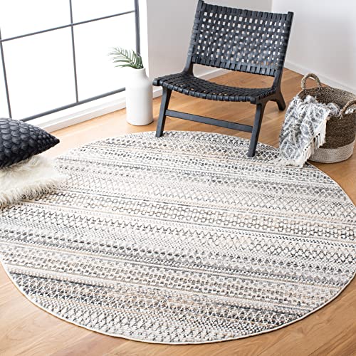 SAFAVIEH Sedona Collection Area Rug - 4' Round, Ivory & Grey, Moroccan Boho Tri…