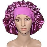 VEYRNEIC Hair Satin Bonnet for Sleeping Shower Caps Silk Chemo Caps with Wide Elastic Band Night Sleep Cap Bonnets for Black Women Braids (Dark Purple)