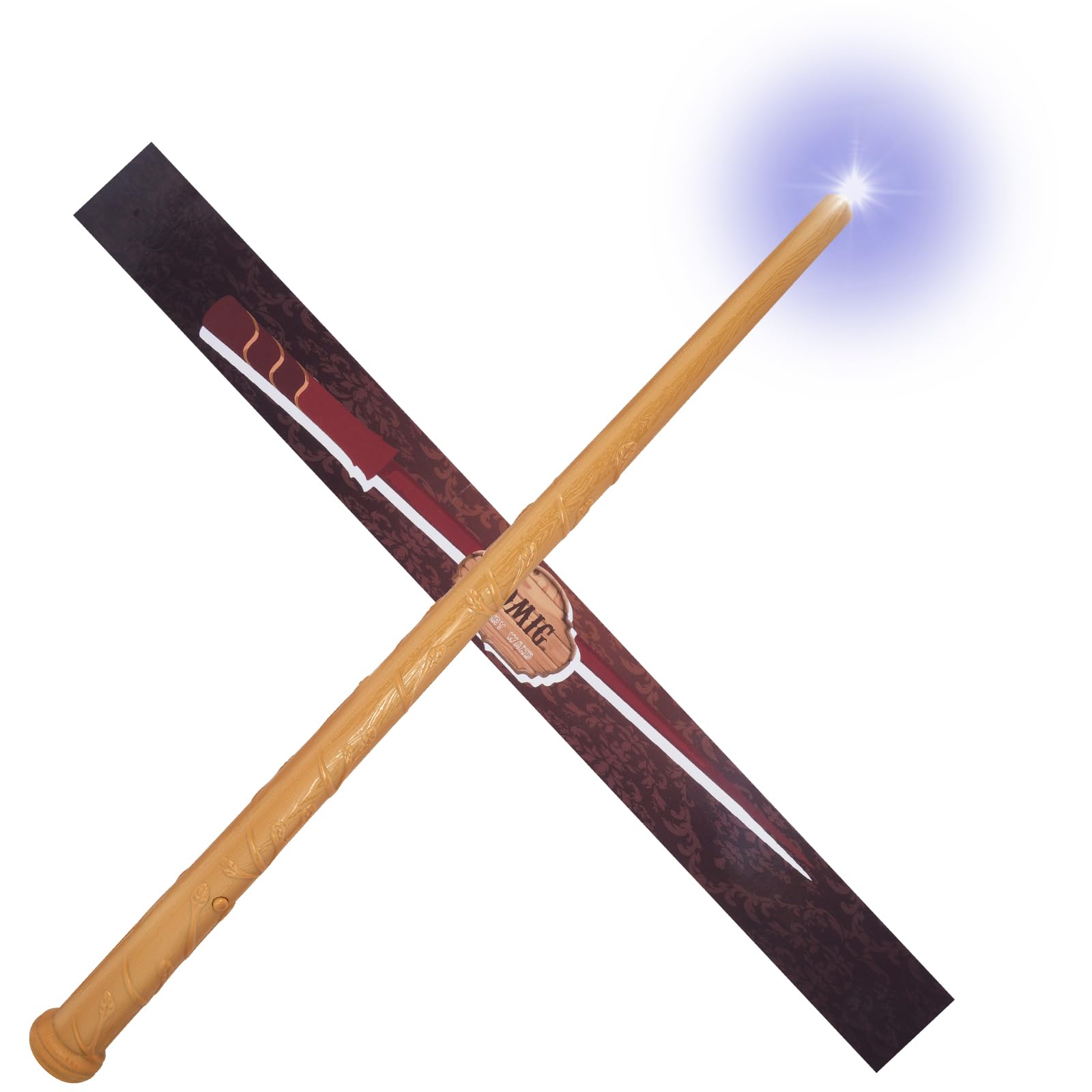 Aomig Magic Wand for Kids Glowing Magic Wand with Light and Sound, Light Up Wand Wand Glow for Wizards and Sorcerer's Apprentices, Costume Accessory for Halloween Cosplay Christmas Birthday(Brown)