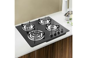 JAYEUW 23" Gas Cooktop Stove 4 Burners, Built-in Tempered Glass Surface Cooker Gas Hob, NG/LPG Convertible Gas Cooktop (23" 4 Burners)
