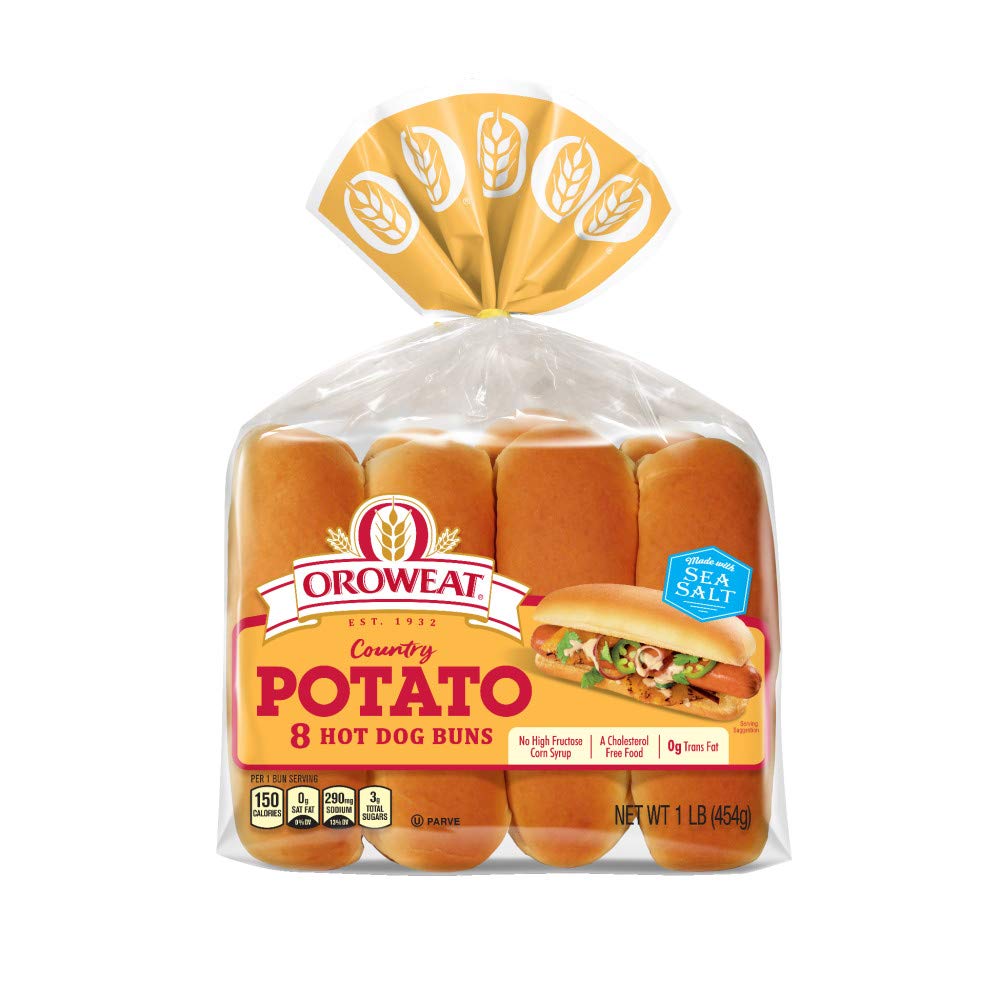 Oroweat Potato Hot Dog Bun, 16oz (1 Pack of 8 buns)