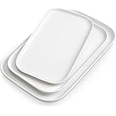 vancasso Stern Serving Platters Set of 3, 11/13/ 15 Inches Rectangular Ceramic Serving Plates, White Serving Trays for Entertaining