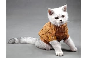 EVURSUA Pet Cat Sweater Kitten Clothes for Cats Small Dogs,Turtleneck Cat Clothes Pullover Soft Warm,fit Kitty,Chihuahua,Teddy,Poodle,Pug (Khaki, X-Small)