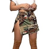 Women's Sexy Mini Skirts Camo Cargo Distressed Ripped Short Length Casual Skirt