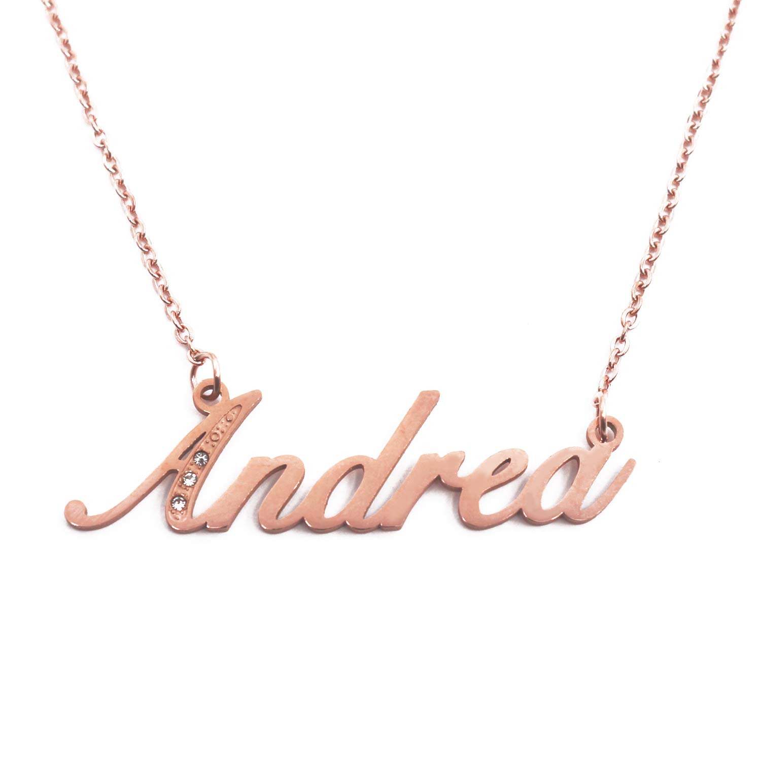 Kigu Andrea Italic Personalised Name Necklace With Cubic Zirconia Rose Gold Plated , Custom Dainty Name Pendants, Jewellery for Ladies, Girlfriend, Mother, Sister, Friends