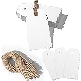 50 Pack Handmade Vintage Deckle Edge Tags with String 3.75x1.75 in Heavyweight Watercolor Old Antique Aged Cotton Paper Name Present Price Tags for Birthday Wedding Decoration Gift Arts & Craft